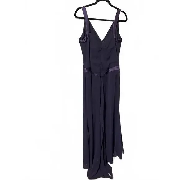 Vera Wang Bridesmaid Elegant Eggplant Dress Satin Trim 12 - Picture 7 of 7